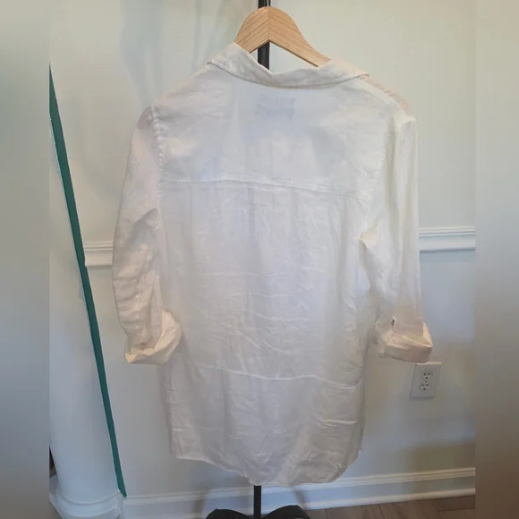 Tahari 100% Linen White Lagenlook Relaxed Tunic Button Down Shirt Sz Small - Picture 6 of 6
